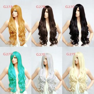 Black / Blonde / Grey 31 Curly Cosplay Hair Wig With Bangs + Wig Cap