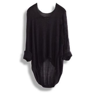 Womens Casual Batwing Round Neck Knitted Pullover Jumper Loose