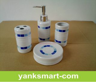 Colorful 4 Pieces Ceramic Bathroom Accessories Set Vanity Dispenser YC