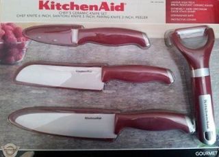 KitchenAid Ceramic 4 piece Knife Set Chef,Paring,sa ntoku and Peeler