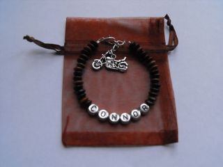 Boys Personalised Motorbike Charm Wooden Bead Bracelet