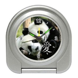 Chinese Loving Little Pandas Travel Alarm Clock Silver