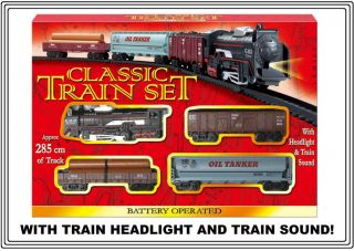 TRAIN SET TRACK CARRIAGES LIGHT ENGINE SOUND BOXED BOYS KIDS BATTERY