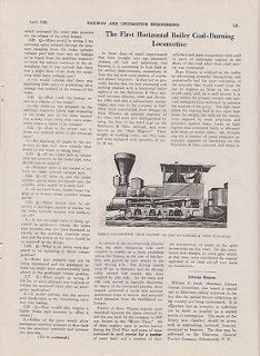 1920 Railroad Article First Horizontal Boiler Coal Burning Locomotive