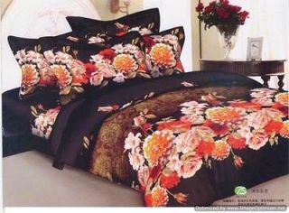 Comforter Sets Duvet Covers 5Pc Black Pink Orange Floral Design Bed
