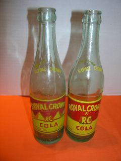 1936 Royal Crown RC Cola 2 Soda Bottles Vintage Nehi Salina