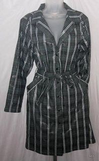 Bella Donna Black Gray Plaid PVC Poly Cotton Lined Belted Trench Coat