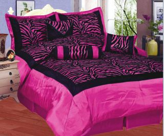 ZEBRA Bedding Black Hot Pink Flock Satin Comforter Set Bed In a Bag