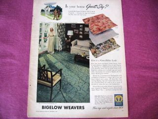 1940s VINTAGE AD   BIGELOW WEAVERS   IS YOUR HOUSE GUEST SHY? RUGS