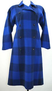 vtg 60s Geoffrey Beene Buffalo Plaid Blanket Coat ~ Med Sz 8 ~ Blue