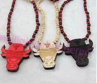 1pcs Hip Hop Bulls Pendant Beaded Chain Wood Beads Rosary Necklace