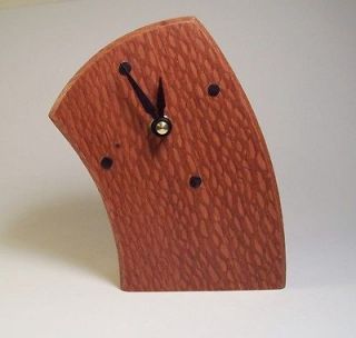 Curved Leaning Leopard Wood Desk Clock Hand Crafted on Cape Cod