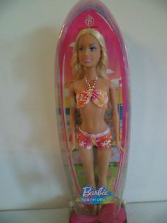 NIB 2008 Mattel Beach Party BARBIE Doll N4902 w/ surf board, 2 piece