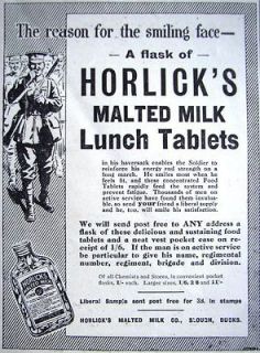 Original 1915 HORLICKS Malted Milk Lunch Tablets ADVERT   Small WW1