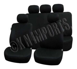 LOW BACK CAR SEAT COVERS SOLID BLACK 9PCS FOR 2ROWS W/ SPLIT BENCH