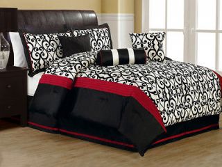 7Pcs King Fantasia Flocking Black and White Comforter Set