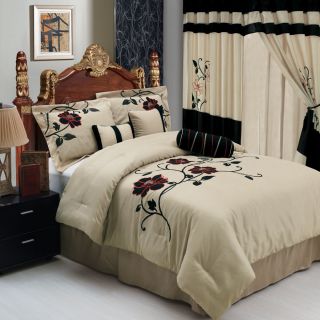 Comforter Set in King or Queen Beige, Black & Orange Bedding Set