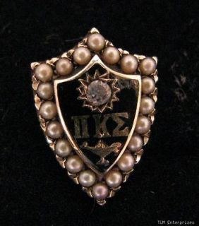 SIGMA KAPPA   10k Gold Pearl sorority Pin Greek Society Badge & Guard