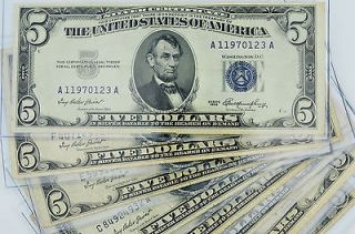 BLUE SEAL $5 SILVER CERTIFICATE NOTE CURRENCY BILL w/ BCW HOLDER CASH