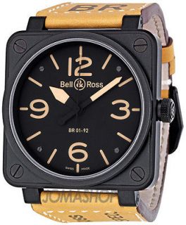 Bell and Ross Heritage Black Dial Tan Leather Strap Mens Watch BR01 92