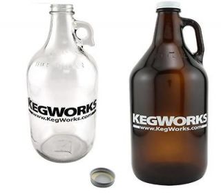 KegWorks Glass Beer 64 oz Growler   Clear or Amber   Kegerator Draft