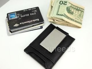 NEW Magnetic Black Leather Money Clip ID Wallet Business Credit Card