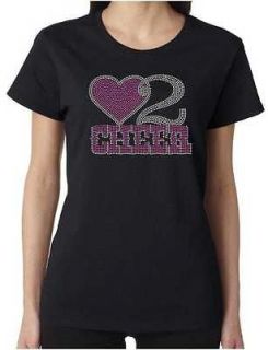 Heart Love 2 Cheer Rhinestone Womens SS T Shirts S 3XL Cheerleading
