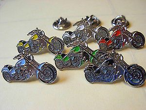 Chopper motorcycle pin badge. 6 colours. Choose the one you want