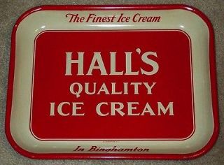 Halls Quality Ice Cream Binghamton NY adv tray   excellent condition