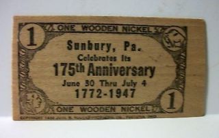 PA 1947 Wooden Nickel Flat Bill 175th Anniversary Rogers RARE Buffalo