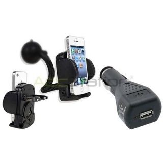 BLACK USB DC CAR CHARGER+WINDSH IELD MOUNT HOLDER For iPhone 5 4S 3GS