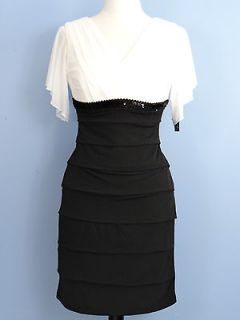 New NWT Valerie Bertinelli Dress Short Sleeve V Chiffon Jersey Black
