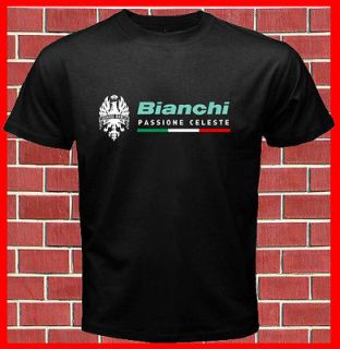 BIANCHI Passione Celeste Bicycle Bike Logo Mens Black T Shirt Size S