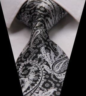 Black Dot Floral Paisley 3.4 Silk Classic Woven Mans Tie Necktie