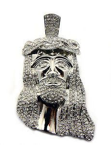 ICED OUT WHITE GOLD FINISH SILVER JESUS PIECE HIP HOP PENDANT & 36