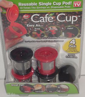 New Cafe Cup Reusable Single Coffee Cup Pod (4pack) 2 Black & 2 Red