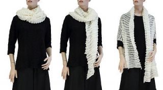 ZUZA BART hand pleated linen knitwear wrap shawl milk white