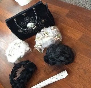 Vintage Lot, Black Velvet Purse And Sculpted Hats From The 40s