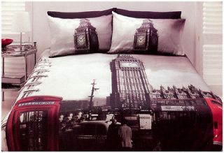 London Quilt Doona Cover Set Queen Size Bedding Big Ben UK Travel