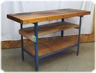 Block Wood Table Top Steel Metal Legs Industrial Age Kitchen Island