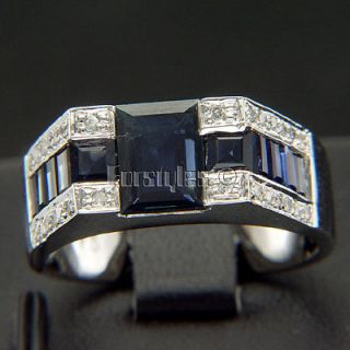 Natural Sapphire Diamonds 14K Gold Mens Ring r00256