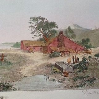/ Print Hand Colored Lake Scene Not Signed Blix Artist Unknown