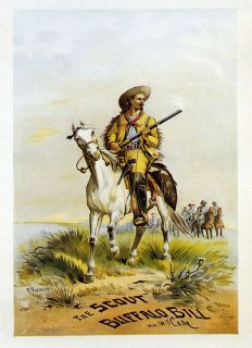 The Scout Buffalo Bill On White Horse West Cowboy Vintage Poster Repro