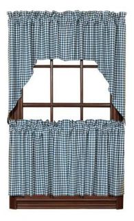 Blue Check Gingham Cafe Curtains, Tier Set, Valance, Kitchen, New