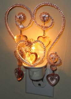 Opulent Treasures Kids Glass Beaded Chandelier Night Light Pink Heart