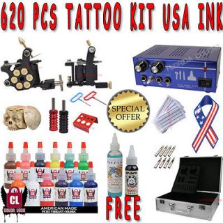 Complete Tattoo Kit Starter 2 Machine Bullet Gun Power Supply 12 USA
