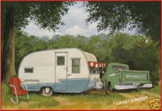 Shasta Westerner Chevy Vintage Trailer Camper RV ART