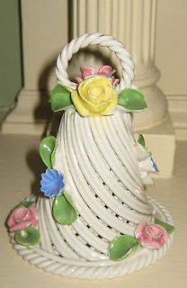 Vintage Porcelain Bell Roses Flowers Pink Blue Yellow Nuova