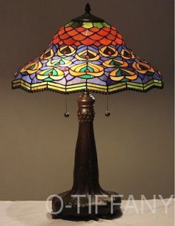 Tiffany Style Stained Glass Lamp Peacock w/ 18 Shade, Metal Base