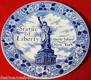 Blue White Porcelain Statue Liberty Island NY Collect Plate